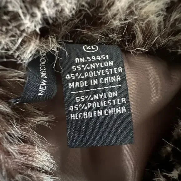 New Directions Brown Puffer Vest W/ Faux Fur Collar And Ruffle Detail Womens XL - Picture 8 of 12